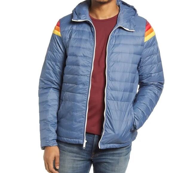 Marine Layer Banks Jacket Hooded Quilted Down Fill Puffer Bering Sea Blue NWT S - Picture 3 of 8